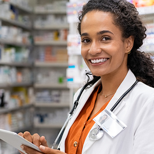 female pharmacist smiling